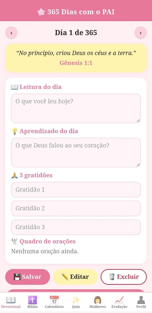 Tela do devocional diário no app